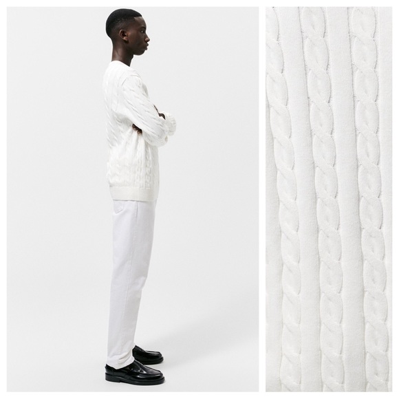 NWT. Zara White Structured Cable Knit Sweater. Size M. - Picture 3 of 11